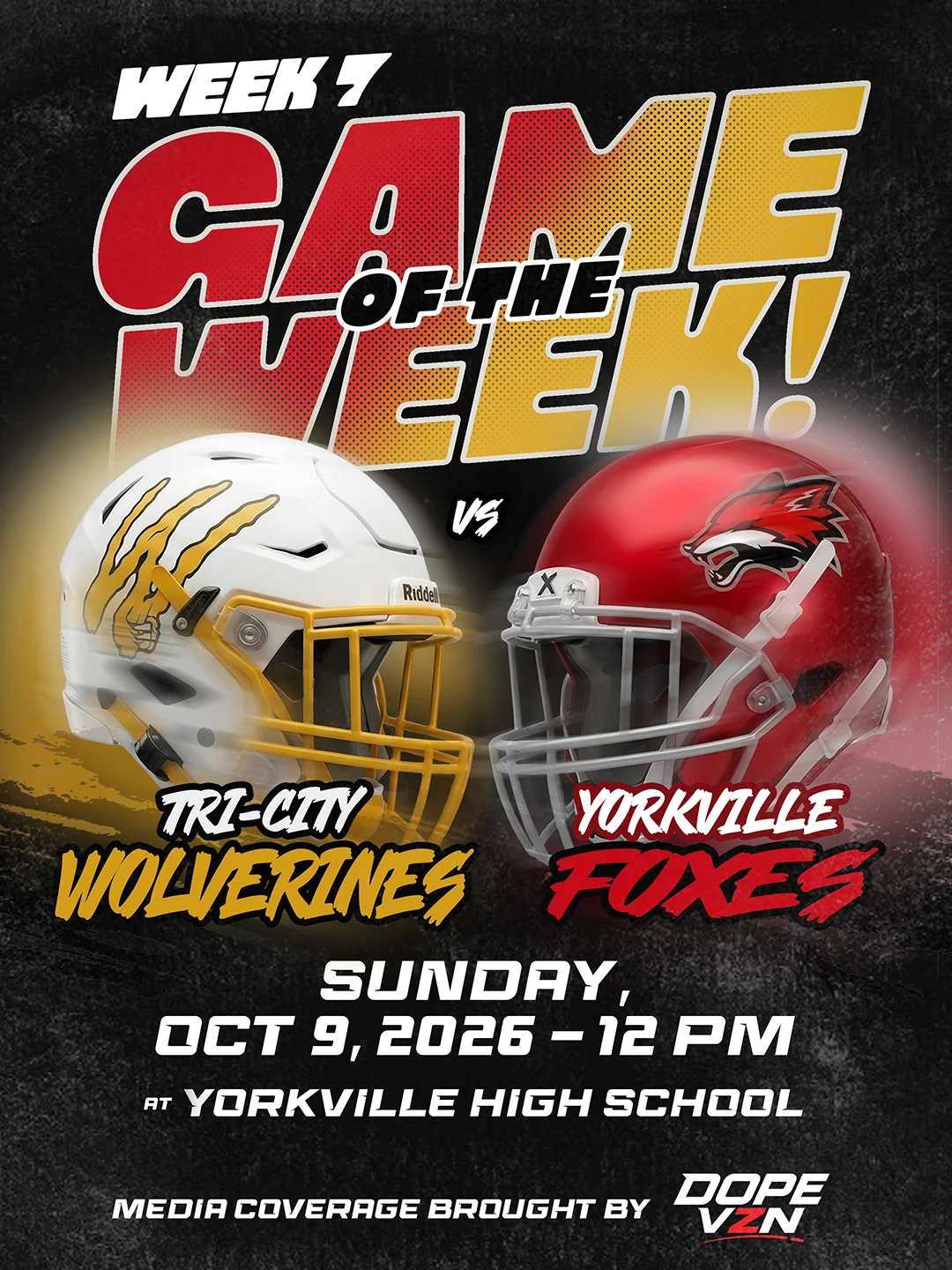 Chicagoland Pop Warner Week 7 Game of the Week matchup graphic